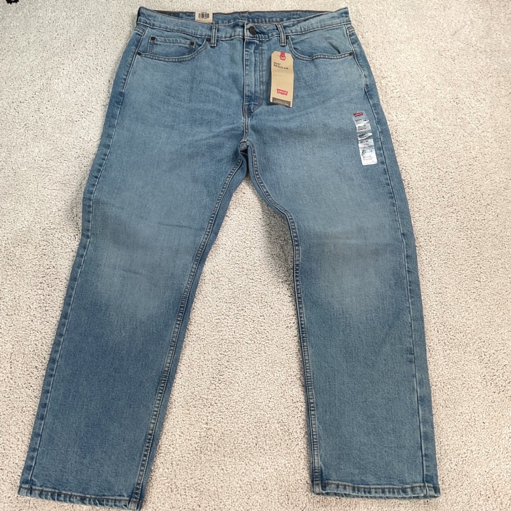 Levis 505 Regular Fit Stretch Mens Jeans Light Wash Blue 38x30 Straight Leg NEW